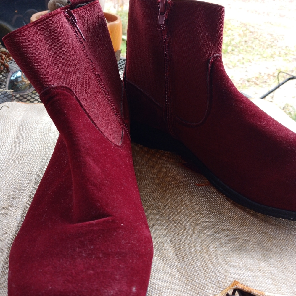 Deep red suede looking booties